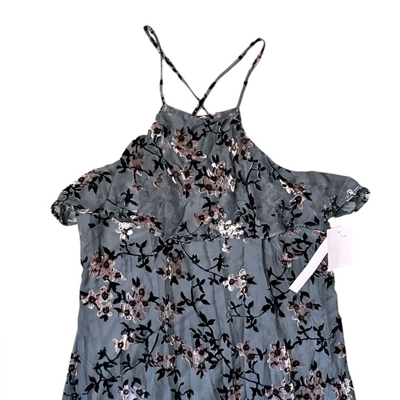 NWT Avec Les Filles Women Gray Floral Velvet Sheer Halter Cocktail Dress Size 12 - Picture 4 of 8